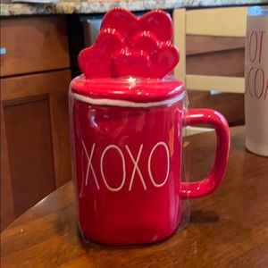 Rae dunn red xoxo mug with topper